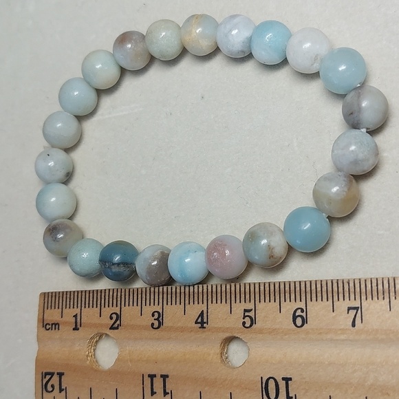Natural Amazonite Bead Stretch Bracelet | Blue Green Gemstone - Picture 4 of 4